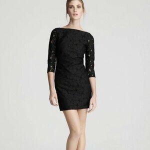 DVF Black Lace Boatneck Sheath Dress - Women